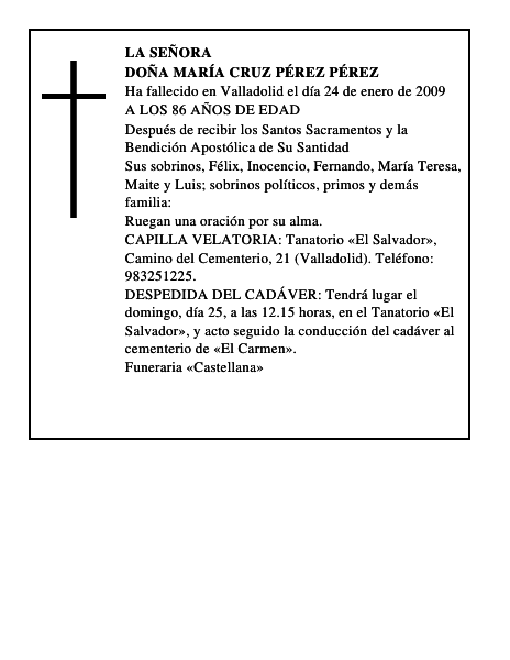 DOÑA MARÍA CRUZ PÉREZ PÉREZ