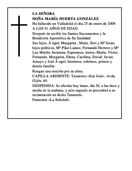 DOÑA MARÍA HUERTA GONZÁLEZ