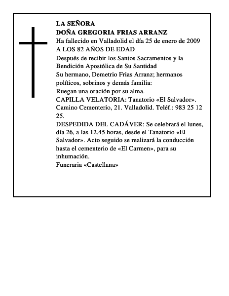 DOÑA GREGORIA FRIAS ARRANZ