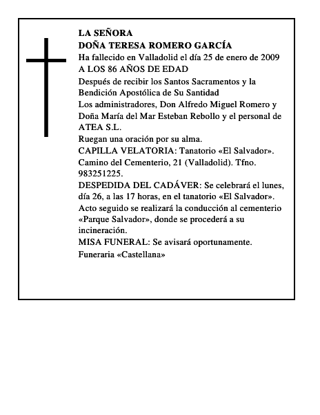 DOÑA TERESA ROMERO GARCÍA