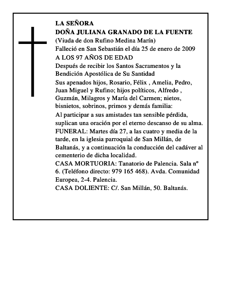 DOÑA JULIANA GRANADO DE LA FUENTE