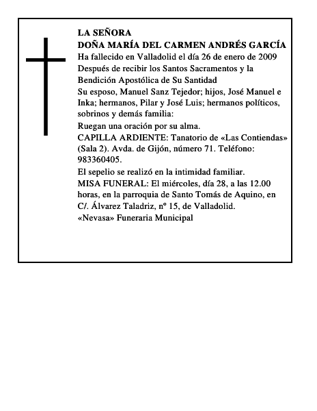 DOÑA MARÍA DEL CARMEN ANDRÉS GARCÍA