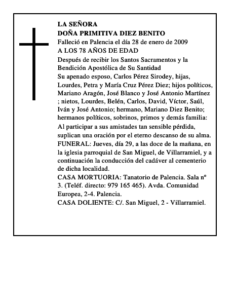 DOÑA PRIMITIVA DIEZ BENITO