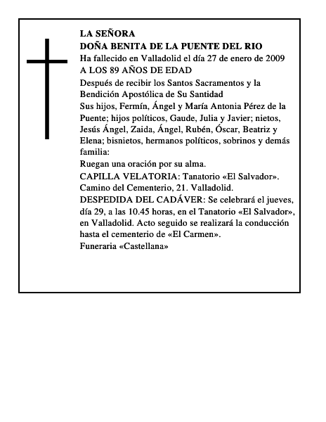 DOÑA BENITA DE LA PUENTE DEL RIO