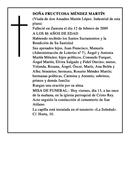 DOÑA FRUCTUOSA MÉNDEZ MARTÍN