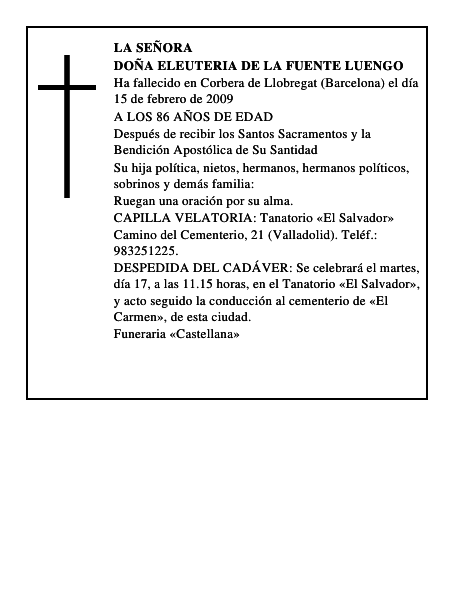 DOÑA ELEUTERIA DE LA FUENTE LUENGO