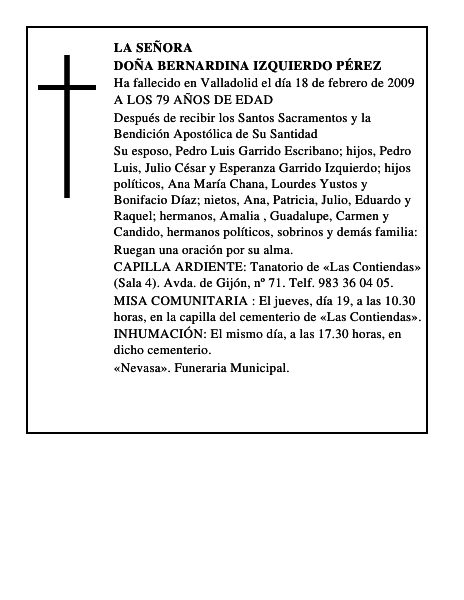 DOÑA BERNARDINA IZQUIERDO PÉREZ