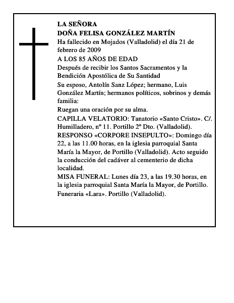 DOÑA FELISA GONZÁLEZ MARTÍN