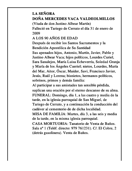DOÑA MERCEDES VACA VALDEOLMILLOS