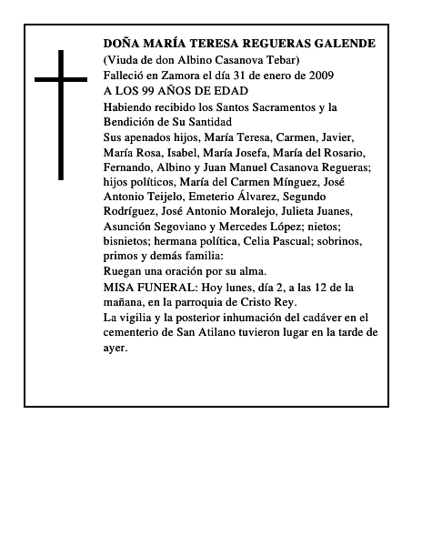 DOÑA MARÍA TERESA REGUERAS GALENDE
