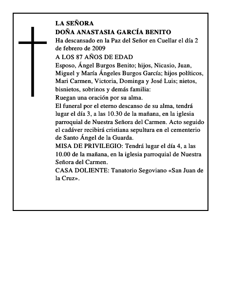 DOÑA ANASTASIA GARCÍA BENITO