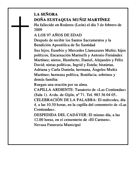 DOÑA EUSTAQUIA MUÑIZ MARTÍNEZ