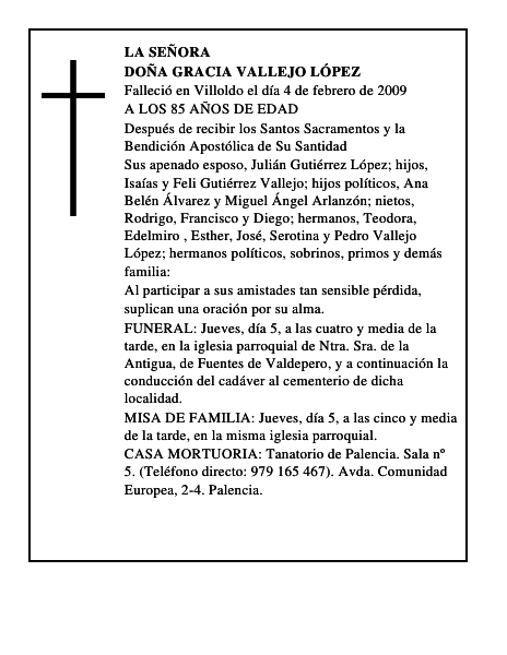 DOÑA GRACIA VALLEJO LÓPEZ