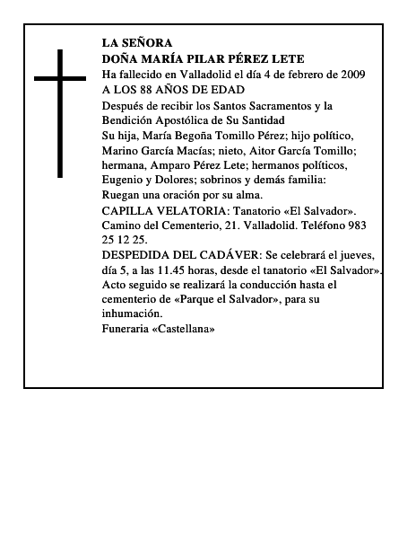 DOÑA MARÍA PILAR PÉREZ LETE
