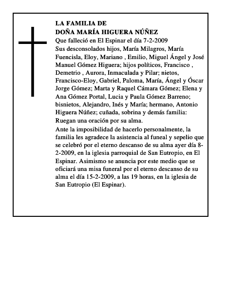 DOÑA MARÍA HIGUERA NÚÑEZ