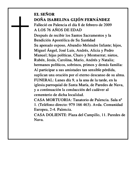 DOÑA ISABELINA GIJÓN FERNÁNDEZ