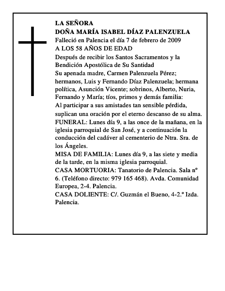 DOÑA MARÍA ISABEL DÍAZ PALENZUELA