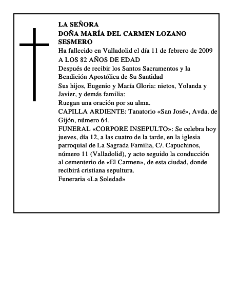 DOÑA MARÍA DEL CARMEN LOZANO SESMERO