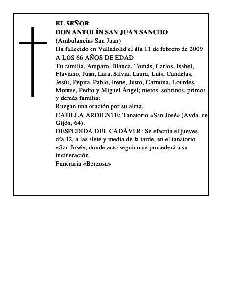 DON ANTOLÍN SAN JUAN SANCHO