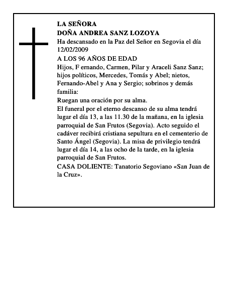 DOÑA ANDREA SANZ LOZOYA
