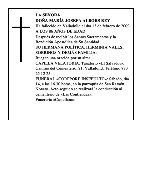 DOÑA MARÍA JOSEFA ALBORS REY