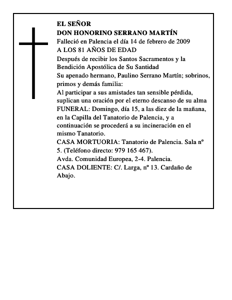 DON HONORINO SERRANO MARTÍN