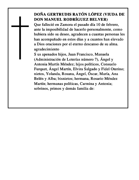 DOÑA GERTRUDIS RATÓN LÓPEZ (VIUDA DE DON MANUEL RODRÍGUEZ BELVER)