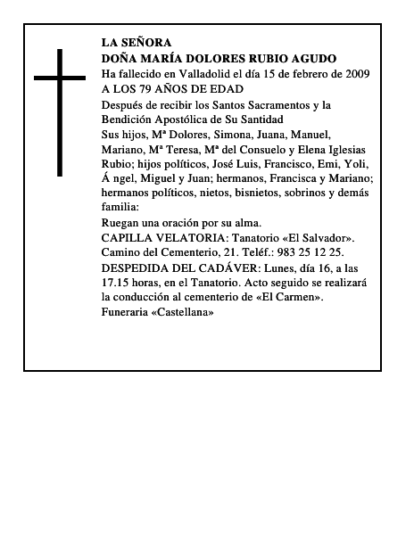 DOÑA MARÍA DOLORES RUBIO AGUDO
