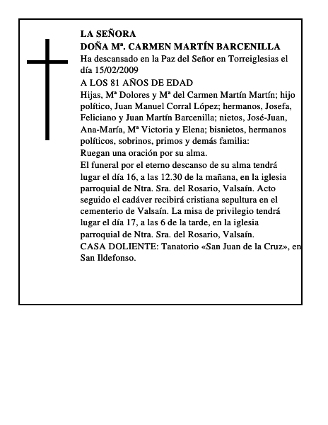 DOÑA Mª. CARMEN MARTÍN BARCENILLA