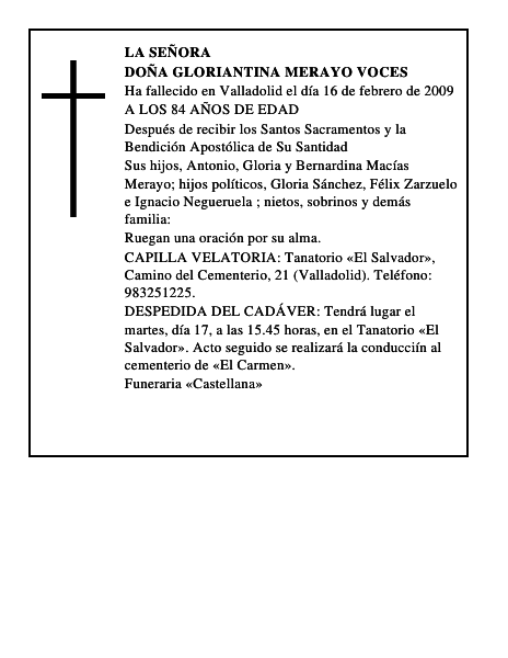 DOÑA GLORIANTINA MERAYO VOCES