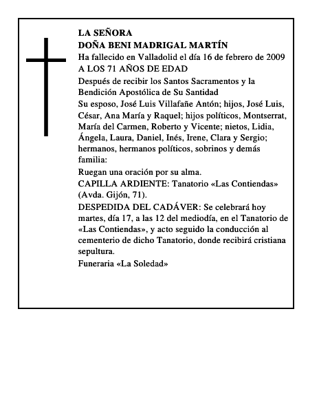 DOÑA BENI MADRIGAL MARTÍN