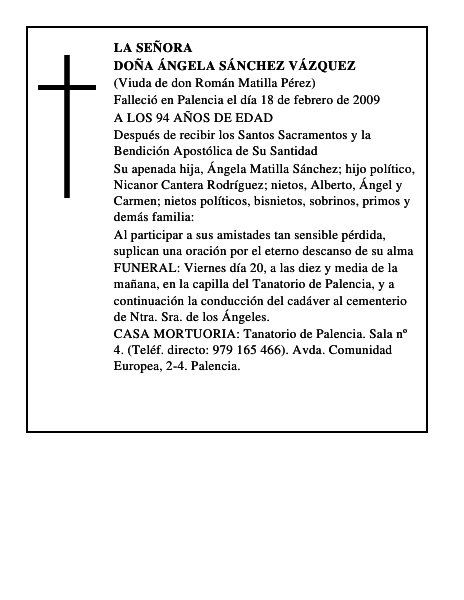 DOÑA ÁNGELA SÁNCHEZ VÁZQUEZ