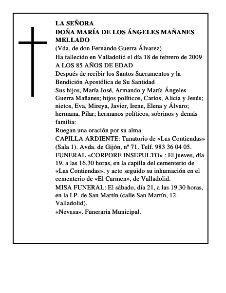 DOÑA MARÍA DE LOS ÁNGELES MAÑANES MELLADO