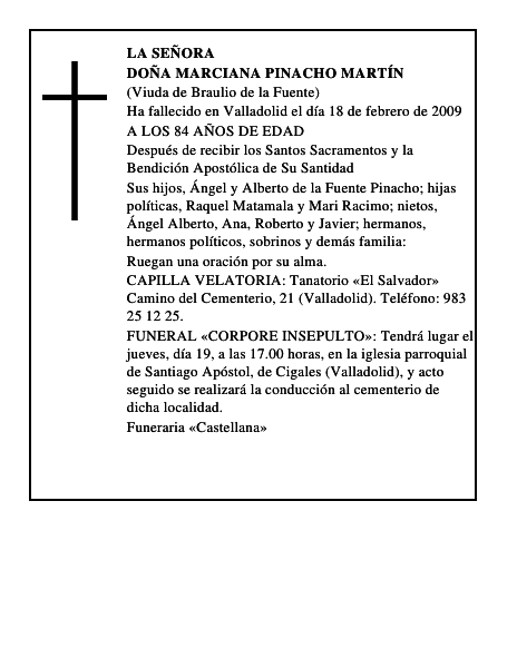 DOÑA MARCIANA PINACHO MARTÍN