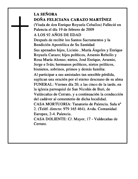 DOÑA FELICIANA CARAZO MARTÍNEZ