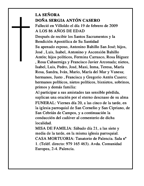 DOÑA SERGIA ANTÓN CASERO