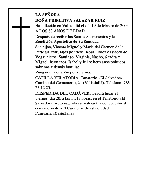 DOÑA PRIMITIVA SALAZAR RUIZ