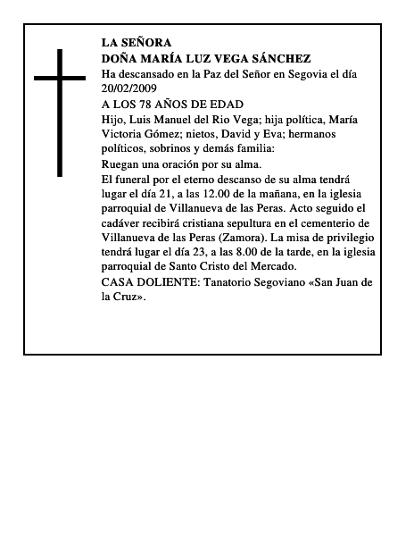 DOÑA MARÍA LUZ VEGA SÁNCHEZ