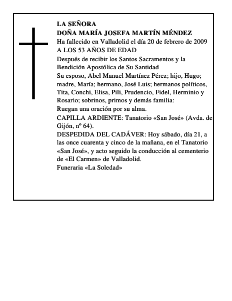 DOÑA MARÍA JOSEFA MARTÍN MÉNDEZ
