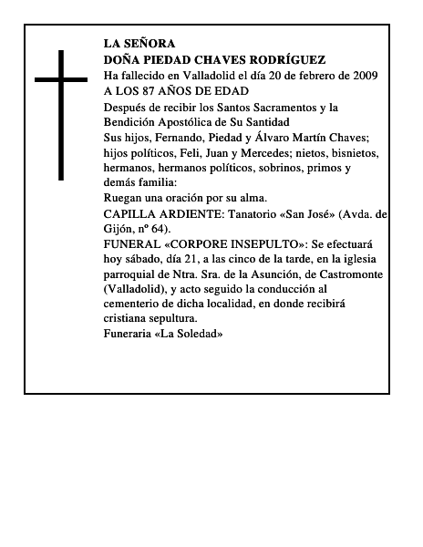 DOÑA PIEDAD CHAVES RODRÍGUEZ