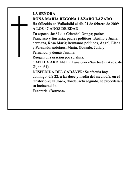 DOÑA MARÍA BEGOÑA LÁZARO LÁZARO