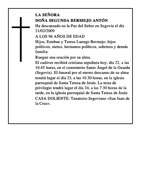 DOÑA SEGUNDA BERMEJO ANTÓN