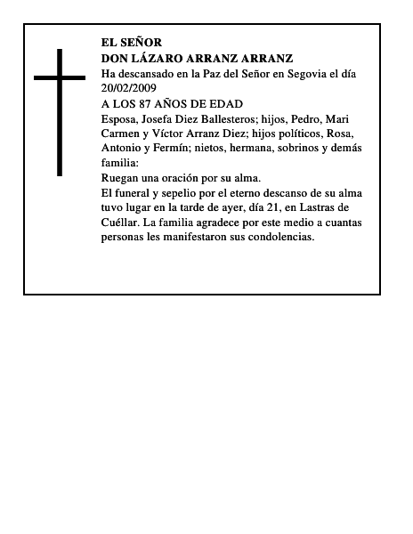 DON LÁZARO ARRANZ ARRANZ