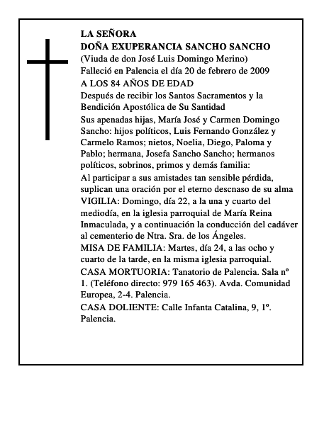 DOÑA EXUPERANCIA SANCHO SANCHO