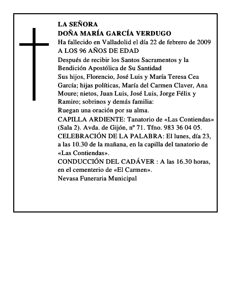 DOÑA MARÍA GARCÍA VERDUGO