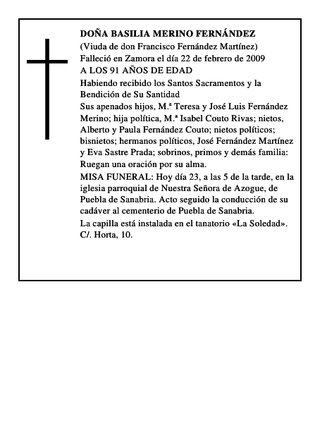 DOÑA BASILIA MERINO FERNÁNDEZ