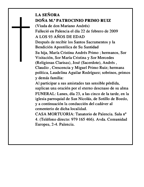 DOÑA M.ª PATROCINIO PRIMO RUIZ