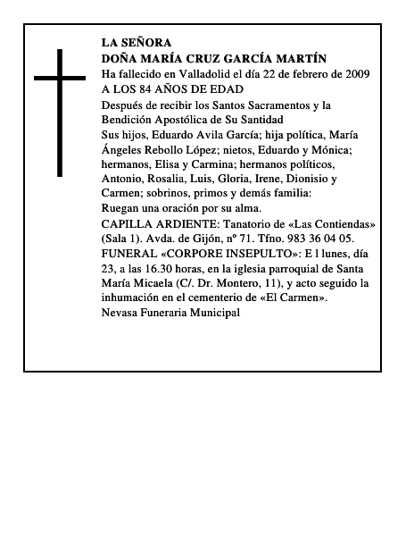 DOÑA MARÍA CRUZ GARCÍA MARTÍN