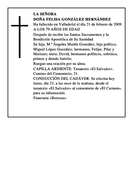 DOÑA FELISA GONZÁLEZ HERNÁNDEZ