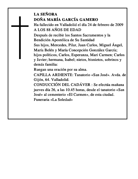 DOÑA MARÍA GARCÍA GAMERO